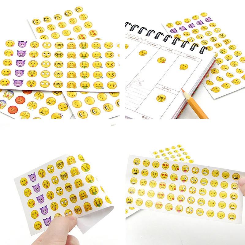 Barato Pegatinas de Emoticons para niños y niñas, suministros de decoración de manualidades para la escuela, álbum de recortes, adhesivos de caras con carita sonriente, 12 Uds. aKwjMmQ5r5j