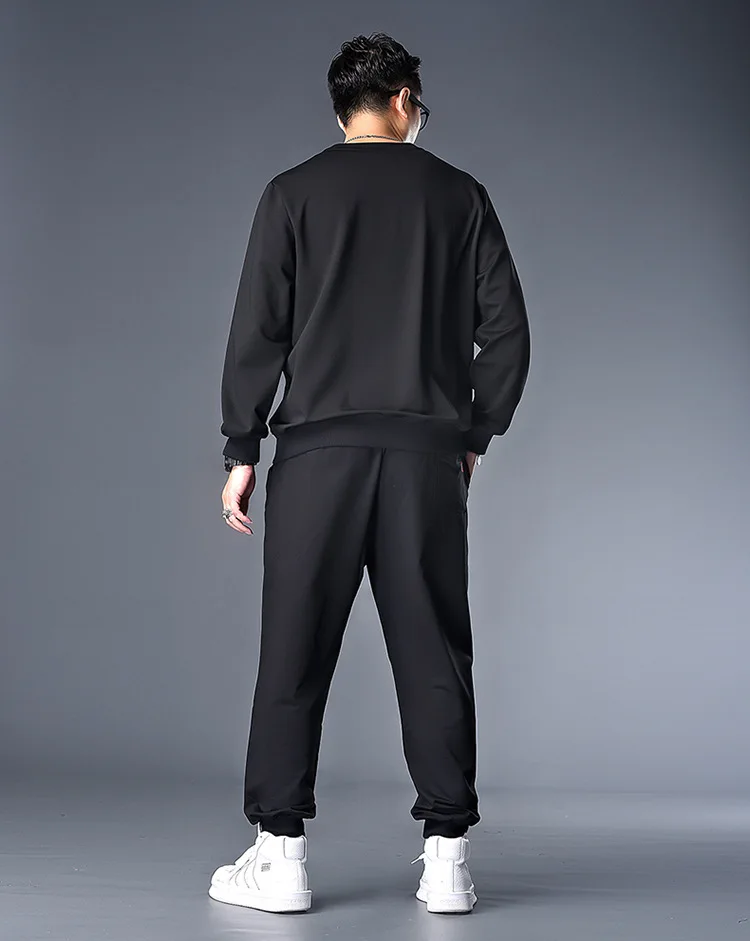 

K71232life Running Script round Neck Sweater Sweatpants Set Two-Piece Set Men's Plus-sized Leisure Suit Running