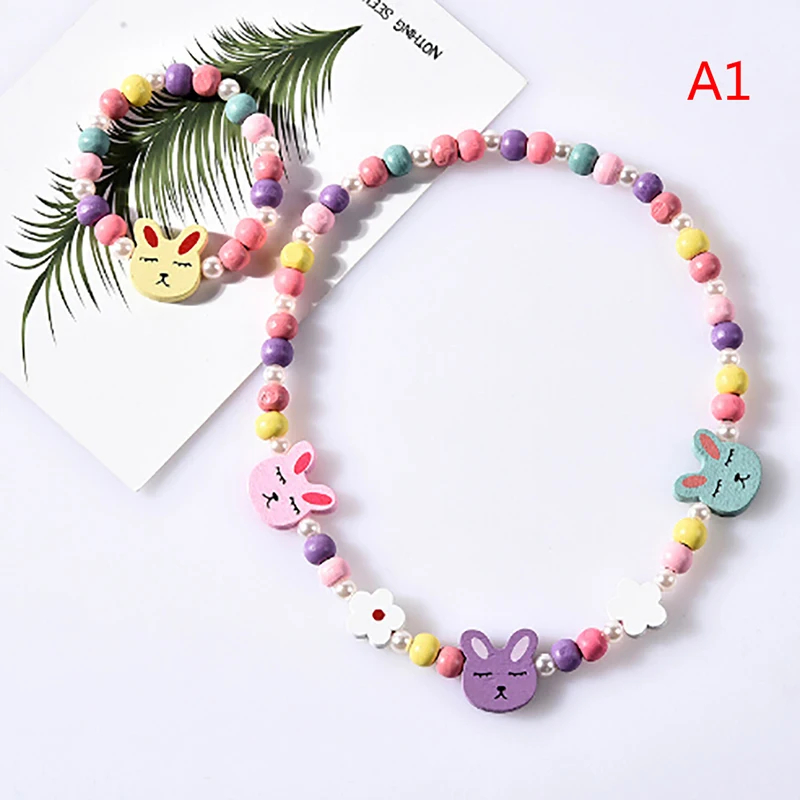 1sets lovely Wooden Beaded Flowers Necklace bracelet kids gift party supply 