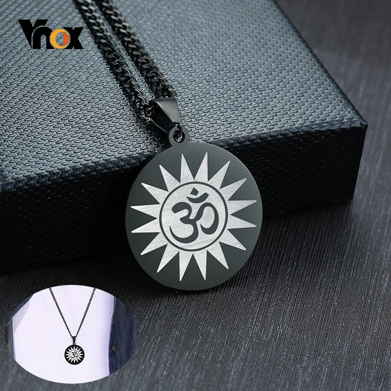 

Vnox Mens AUM OM Pendant Necklaces Black Stainless Steel Religion Male Jewelry