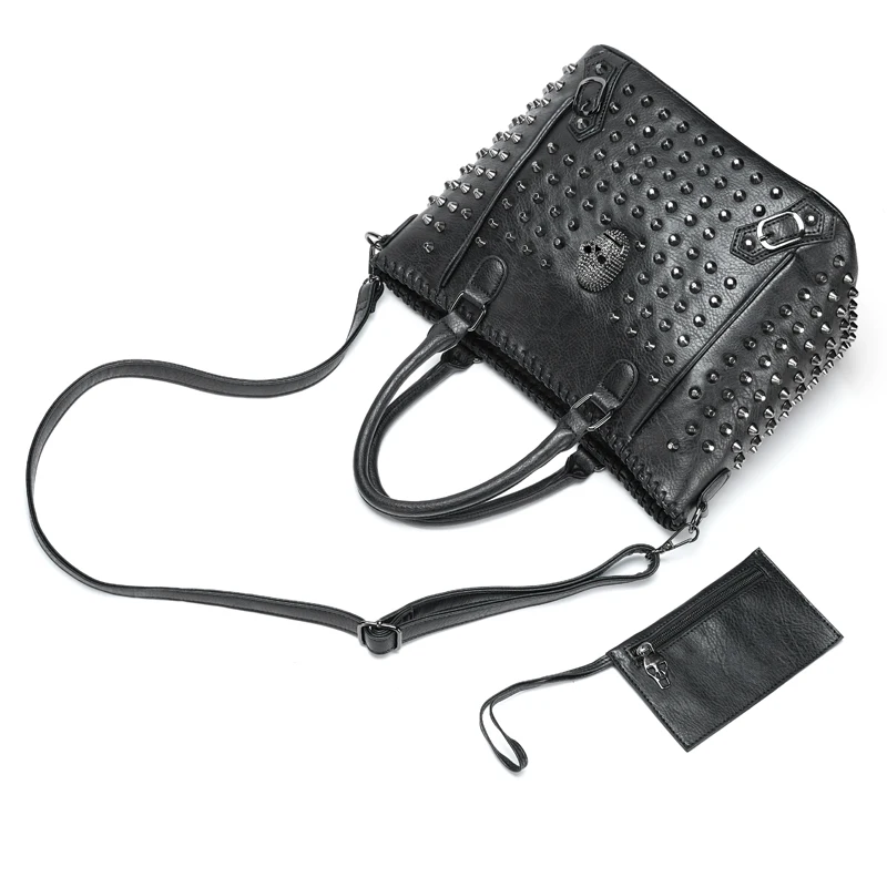 Annmouler New Rivet Women Bag Pu Leather Crossbody Bag Purse Skull Handbag Quality Punk Shoulder Bag with Wallet Messenger Bag 5