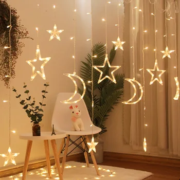 

Modern Garland Moon Star Hanging Lamp LED Wedding Party Holiday String Lighting Curtain Ceiling Pendant Home Decor Night Light