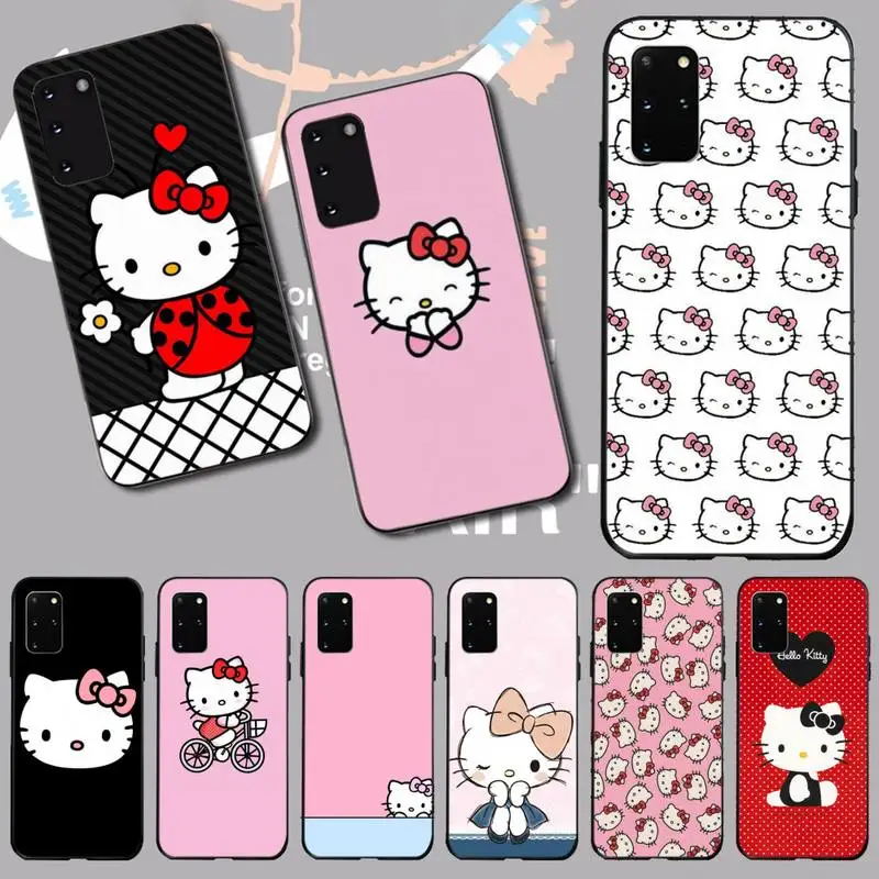 

HPCHCJHM hello kitty Black TPU Soft Rubber Phone Cover for Samsung S20 plus Ultra S6 S7 edge S8 S9 plus S10 5G