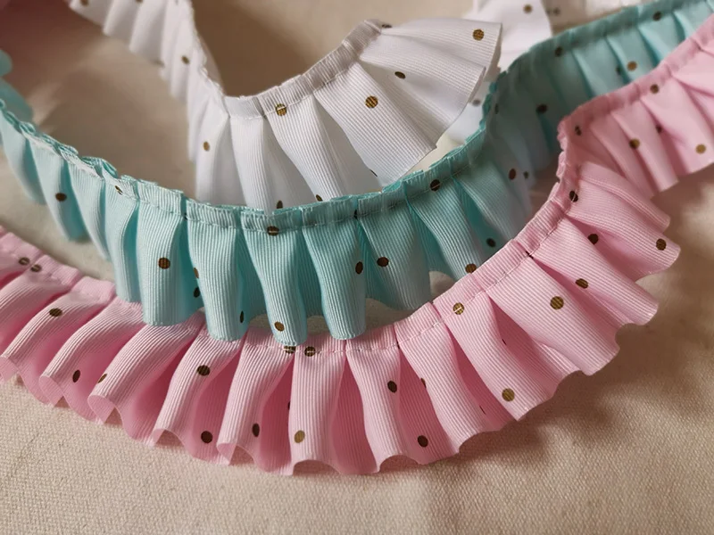 4cm Wide Romantic Folds Small Black Dot Chiffon Lace Fabric Decoration With Diy Doll Clothes Skirt Curtain Home Textile Sewing