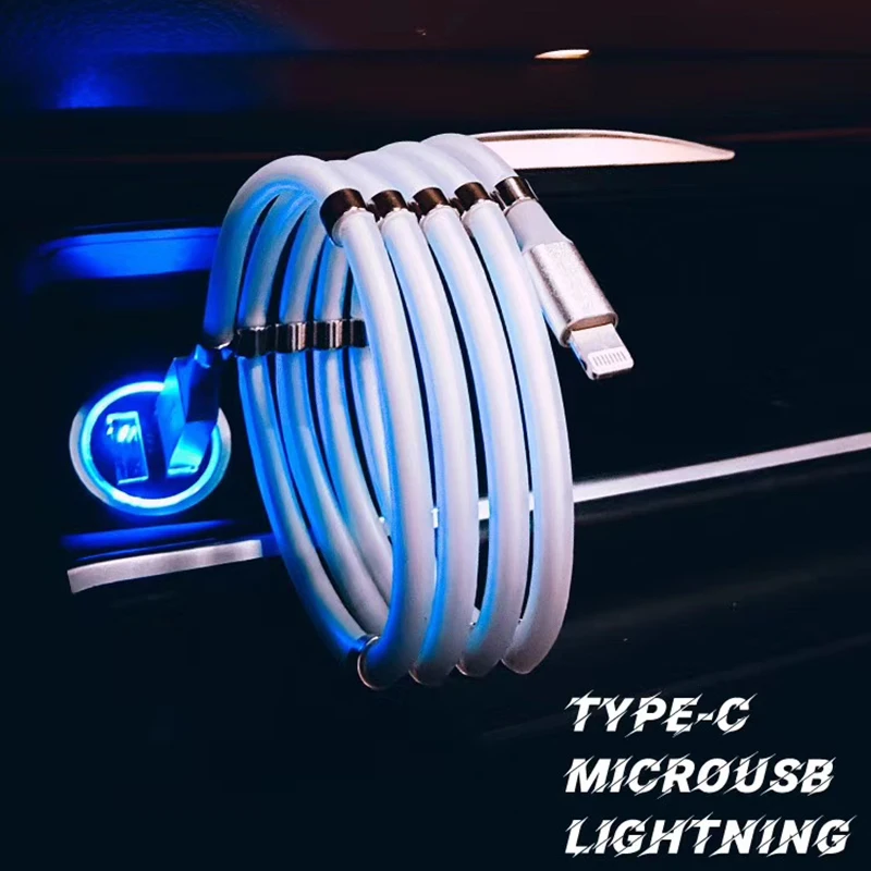 Самобмоточный Магнитный USB кабель 3A Быстрая зарядка Type C магнитное зарядное