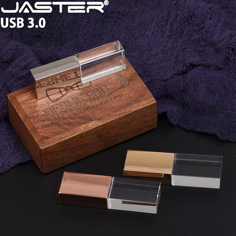 JASTER USB 3,0, деревянная коробка, Кристальный флеш-накопитель, USB флеш-накопитель, 4 ГБ, 8 ГБ, 16 ГБ, флешка, 32 ГБ, 64 ГБ, 128 ГБ, USB флешка с индивидуальным логотипом