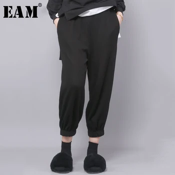 

[EAM] High Elastic Waist Black Brief Lisure Long Harem Trousers New Loose Fit Pants Women Fashion Tide Spring Autumn 2020 1D853