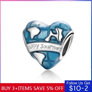 

CodeMonkey Earth Charm 925 Sterling Silver Blue Enamel Heart-shape Earth Journey Travel Beads for Memory Charm Bracelets CMC1176