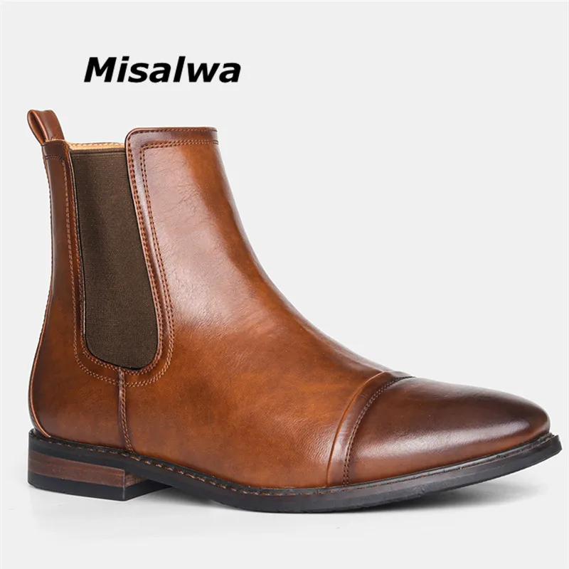 Udvidelse tiger abstrakt Misalwa Vintage High Top Men Chelsea Boots Brushed PU Leather Pointed Toe  Motorcycle Boots Men's Classic Spring Formal Shoes - buy at the price of  $26.88 in aliexpress.com | imall.com