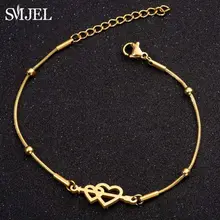 SMJEL украшение для влюбленных талисман Двойное сердце браслеты повязки нержавеющая сталь Стрелка Сердце браслет для женщин лучшие подарки для нее