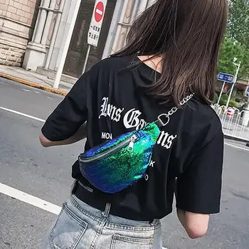 

Hot Fashion Glittering Sequins Women Waist Bag Party Crossbody Chest Pack Pouch