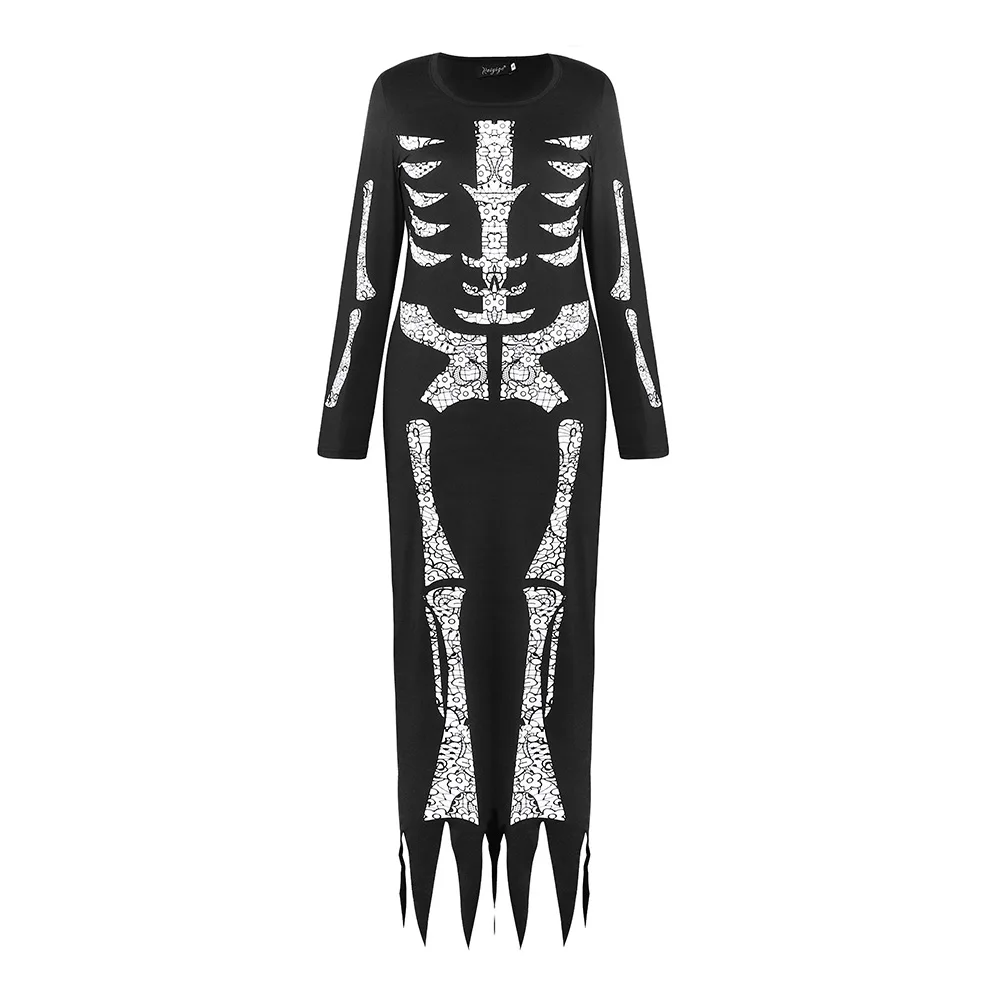 Новое сиамское платье в стиле ужасов на Хэллоуин, винтажные женские платья с круглым вырезом и длинными рукавами, карнавальный страшный костюм Oc25
