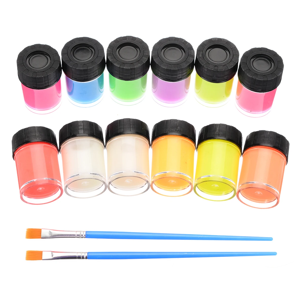Skup 12 butelka farba fluorescencyjna nowa Neon Luminous farba akrylowa świecące w ciemności zestaw pigmentów i 2 szczotki do ścian gipsowych