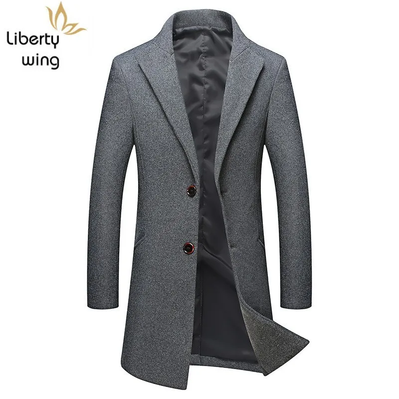 

M-XXXXL Man Coats Winter Autumn Long Slim Wool Jacket Men Casual Gray Woolen Blend Coat Mens Overcoat Plus Size