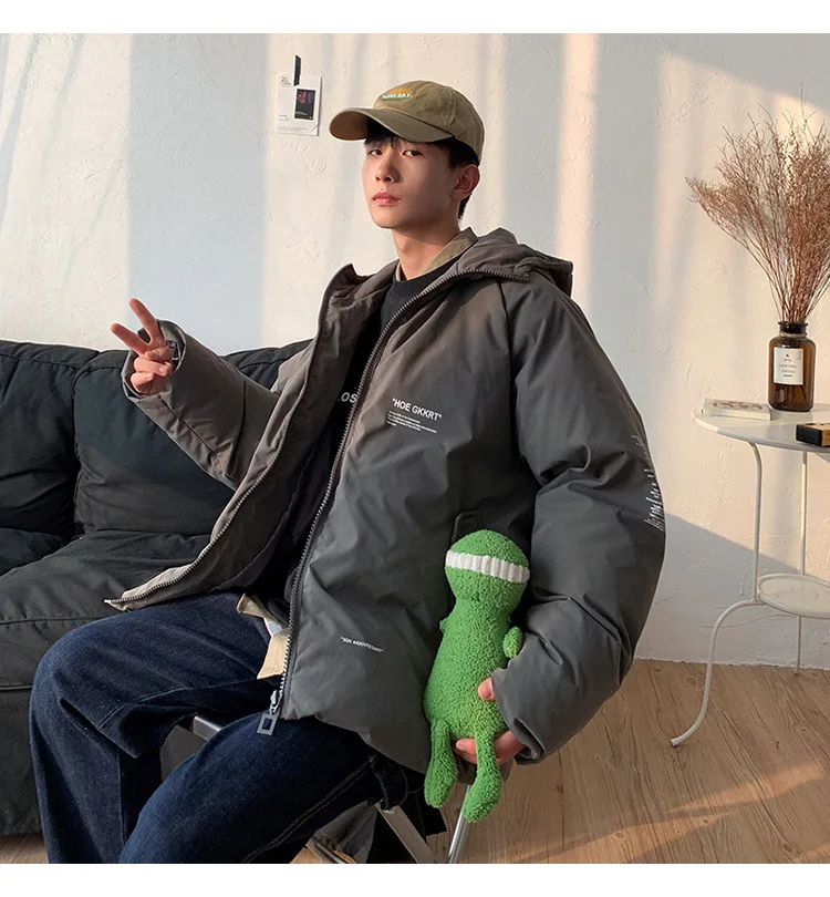 Hong Kong Style Ink Lang Workwear Cotton-padded Clothes Male STUDENT'S Warm Loose-Fit INS down Coat Online Celebrity Douyin Co