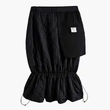 WOMENGAGAWomen юбка с высокой талией, юбки с эластичной талией, необычная юбка с завязками, подходит ко всему, длинные черные юбки DG127