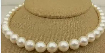 

Huge 18"10-11mm genuine natural freshwater white round pearl necklace 925silver