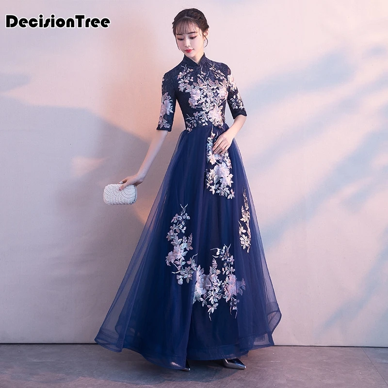 Традиционная вышивка цветочный cheongsam элегантное китайское женское вечернее платье винтажное Восточное свадебное Ципао