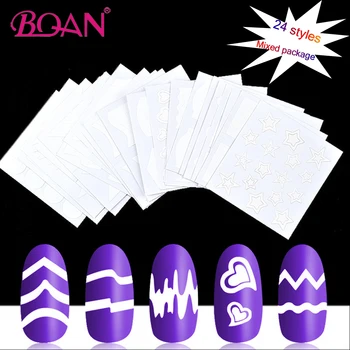 

BQAN 1 Set 24 Styles French Nail Art Salon Tips Tape Stickers Guide DIY Stencil Decoration Manicure Art Polish Foil Sticker Tool