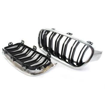 

1 Pair Gloss Silver 2 Slat Kidney Grille Grill For BMW 3 Series F30 2012-2018