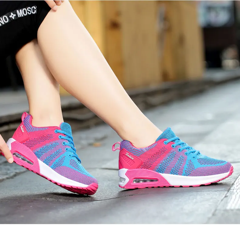 Дышащие сетчатые кроссовки; Женская теннисная обувь; Tenis Zapatos Deportivos Mujer; Розовая женская спортивная обувь с воздушной подушкой; chaussures femme