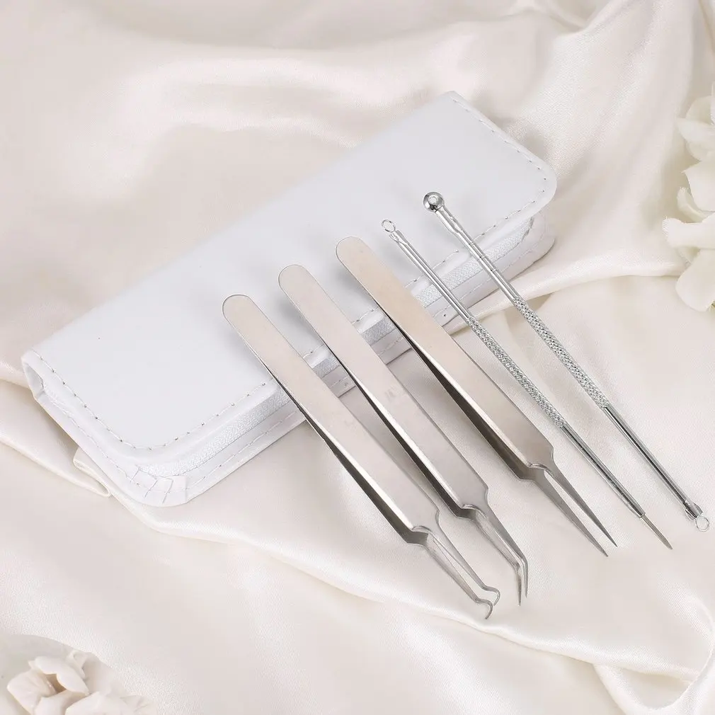 

5PCS/set Stainless Steel Blackhead Blemish Acne Pimple Extractor Remover Tool Set Face Skin Care Tweezer Needle Kit
