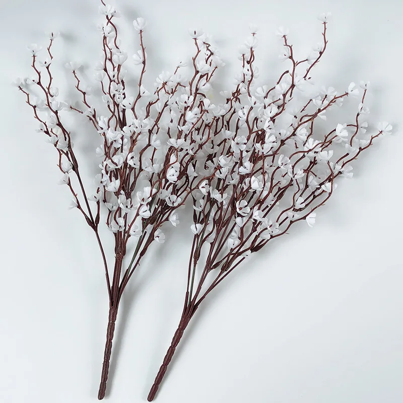 

Winter White Plum Flowers Branch Bouquet Artificial Plastic Flowers Plants For Living Room Wedding New Year Decor 37Cm