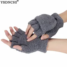 YSDNCHI, модные зимние перчатки для девушек, женщин и девушек, теплые зимние однотонные женские перчатки без пальцев, Флисовые женские перчатки на половину пальцев