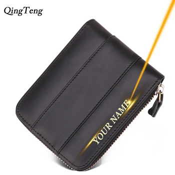 

Engraved Genuine Leather Men Wallet Coin Purse Card ID Holder Personalized Logo Male Walets Pocket Money Gift Dropship Products