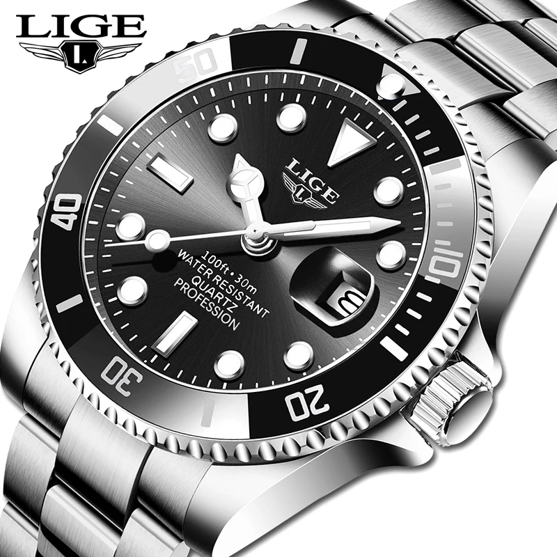 LIGE-reloj analógico de acero inoxidable para hombre, nuevo accesorio de pulsera de cuarzo resistente al agua con calendario, complemento masculino deportivo de marca de lujo con diseño moderno, 2021