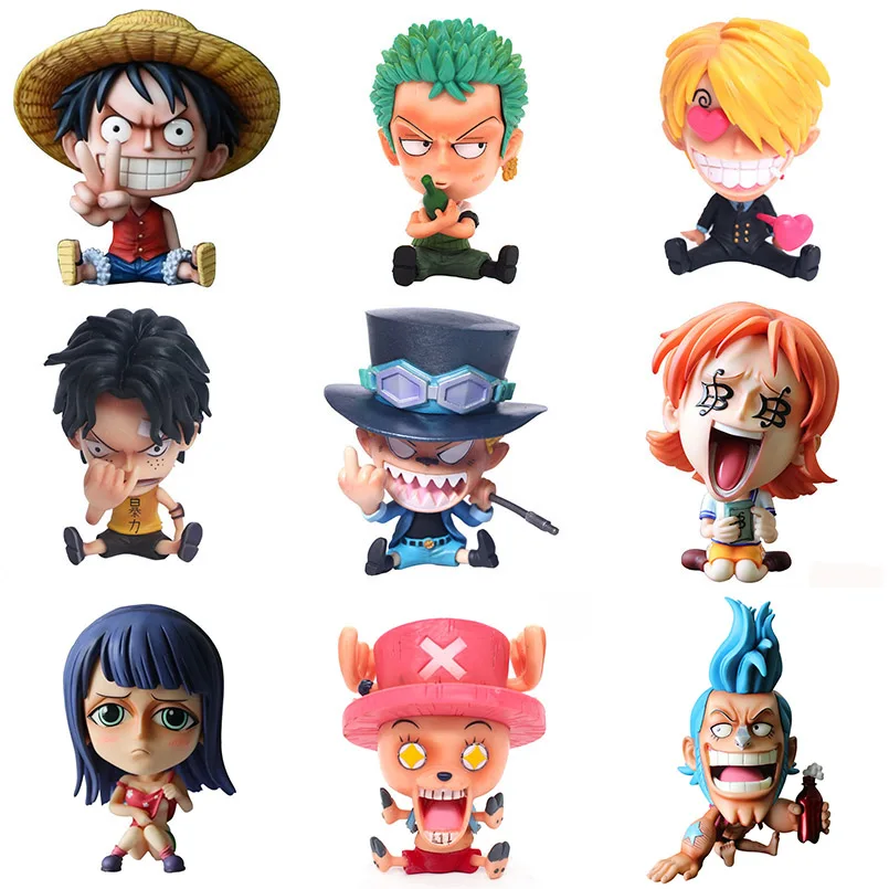 

Q Version Japanese Anime One Piece Roronoa Zoro Luffy Sanji BROOK Nami Franky Chopper PVC Action Figure toys car Decoration toys