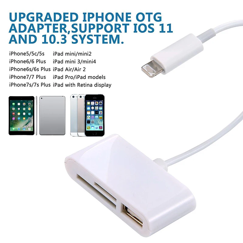 1pc white Lightning to SD TF Card Camera Reader Connector Micro USB Adapter for iPhone iPad