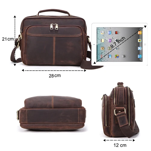 연락처 미친 말 가죽 남자 메신저 가방 빈티지 남자 Crossbody 가방 핸드백 대용량 남성 어깨 가방 Bolsos 6