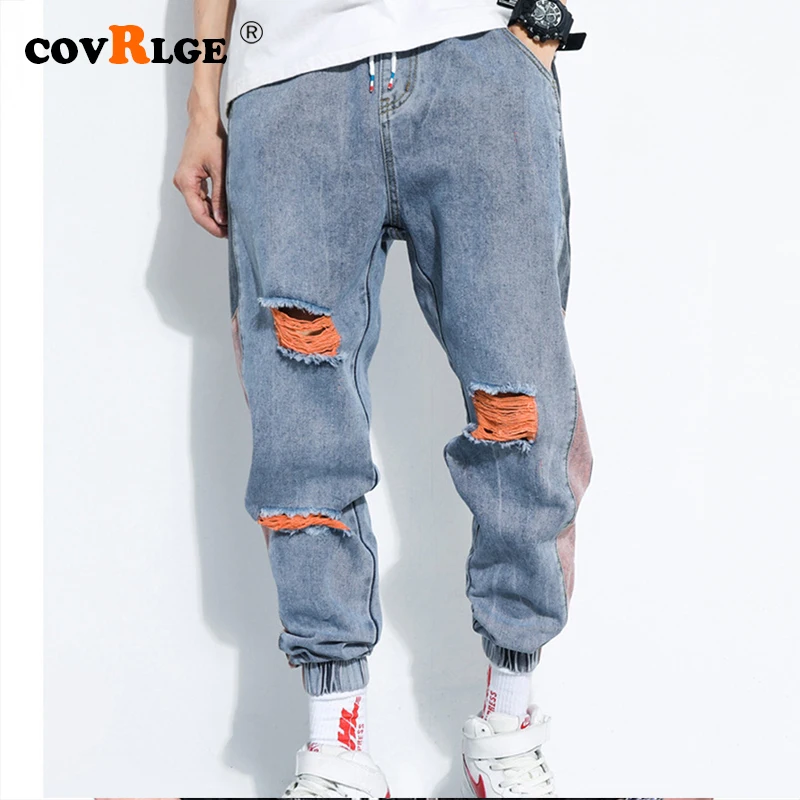 Shattered Jeans Men's Fashion Washed Contrast Casual Jean Pants Men Streetwear Loose Hip Hop Trousers Pants Mens M-5XL MKN005