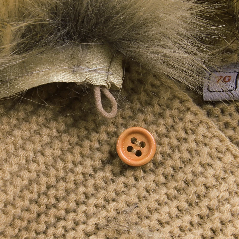 Вязаные свитера с капюшоном для мальчиков и девочек; двубортная верхняя одежда с ушками и мехом; Цвет хаки, серый; 6-24 месяца