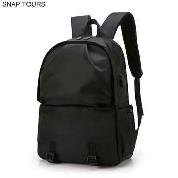 

SNAP TOURS 2019 Men Black Nylon Laptop Backpack With Charging Casual Male School Bacpack For Teenager Student Bagpack