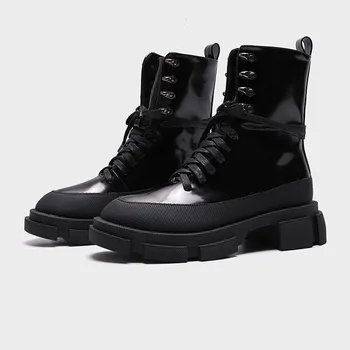 

Autumn Winter New Fashion Hot Platform Ankle Boots Women Round Toe Lace Metal Decoration Motorcycle Army Boots Handmade Shoes