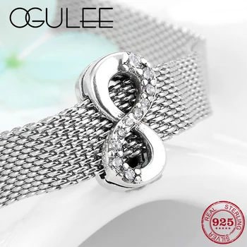 

Infinite symbol Endless Love 925 Sterling Silver Clip Beads clear CZ fit reflection charm Bracelet Fine jewelry making for Women