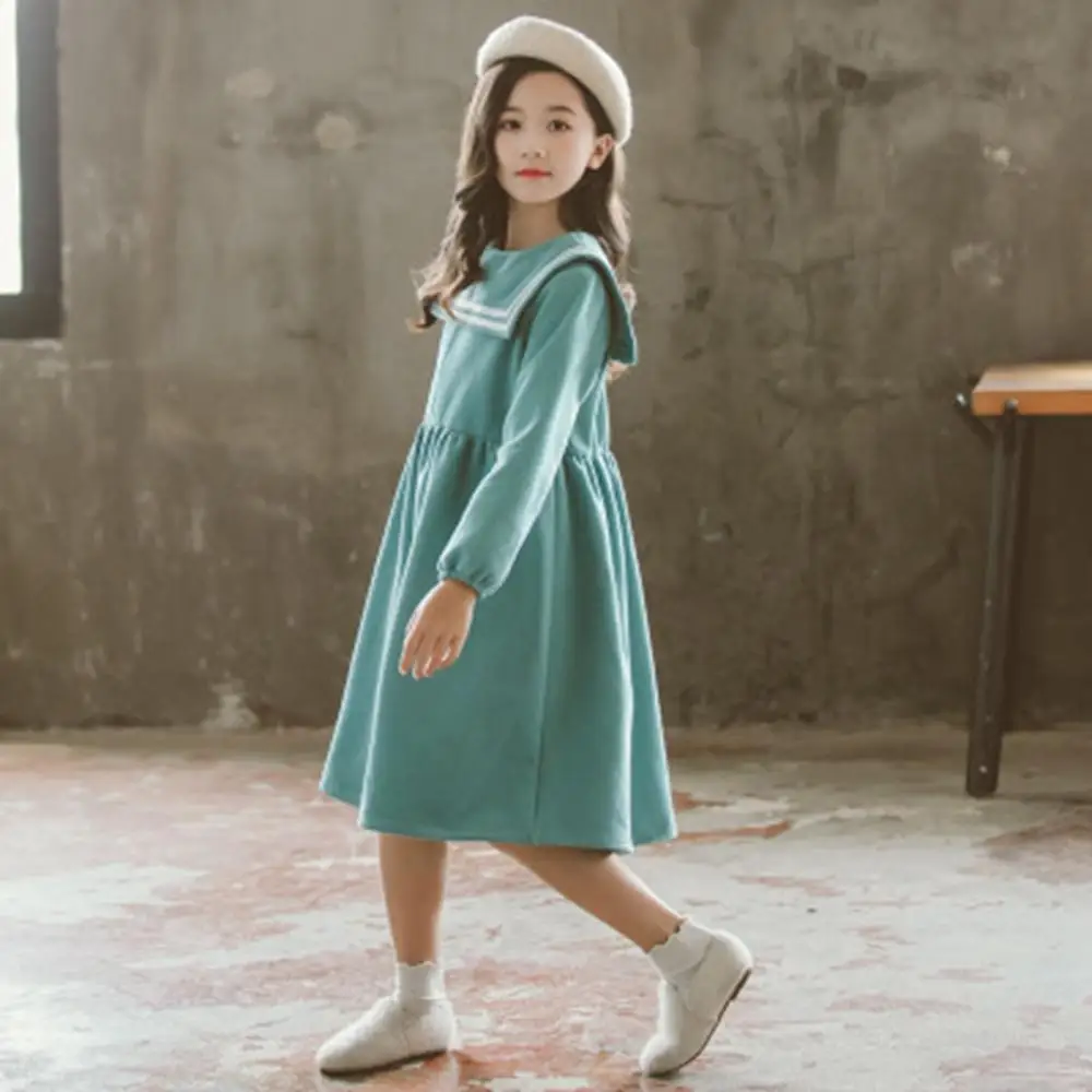 Children S Princess Dress Big Girls Thicken Warm Winter Dress Kids Blue Sailor Collar Cute Dresses For 5 16 Years Girls Clothes Dresses Aliexpress