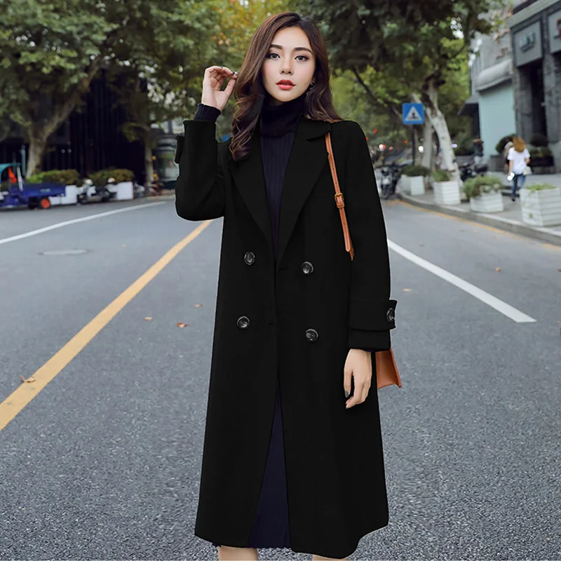 Tanie Jesień zima wełniany płaszcz kobiety koreańskie casual ladies długie płaszcze wełniane ciepłe ubrania femme 2020 nowy