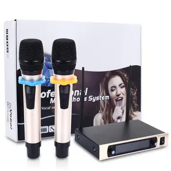 

Wireless Microphone Professional UHF dual-channel Automatic Handheld microphone Frequency Adjustable metal Lound Speaker