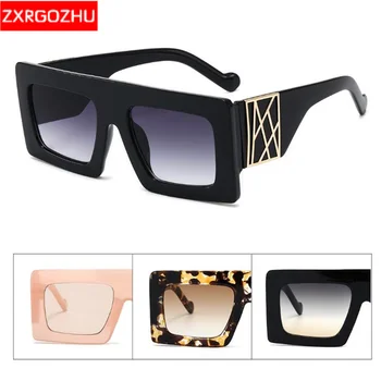 

Oversized Sunglasses Women Luxury Brand Square Vintage Men Sun glasses Leopard Plastic Frame Gradient Lens Shades gafas de sol