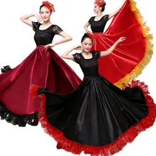 Модная Великолепная Женская юбка для танца живота размера плюс, платье для испанского фламенко, одежда для команды, кружевная атласная одноцветная гладкая юбка