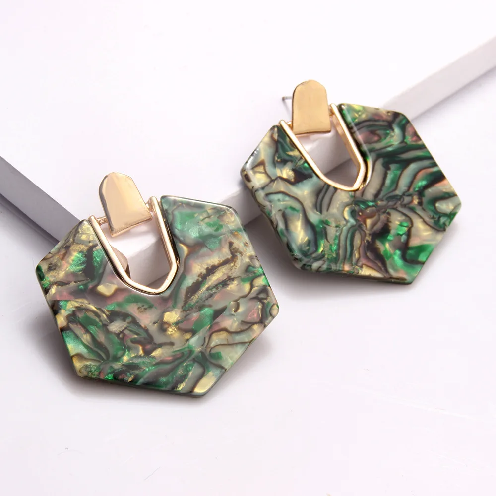 

2020 Polygonal Acrylic Resin Dangle Earring for Women Big Drop Earrings Abalone Shell Statement Geometric Earings ZA Jewelry