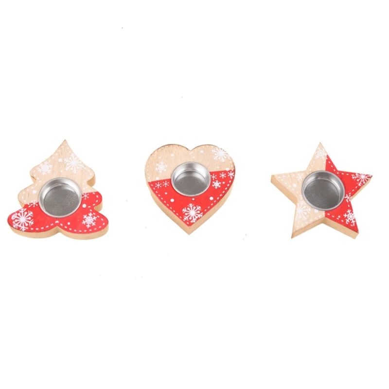 

3Pcs Christmas Candlestick Ornament Wooden Candle Holder Candle Romantic Candlelight Dinner Candle Holders Desktop Home Party De