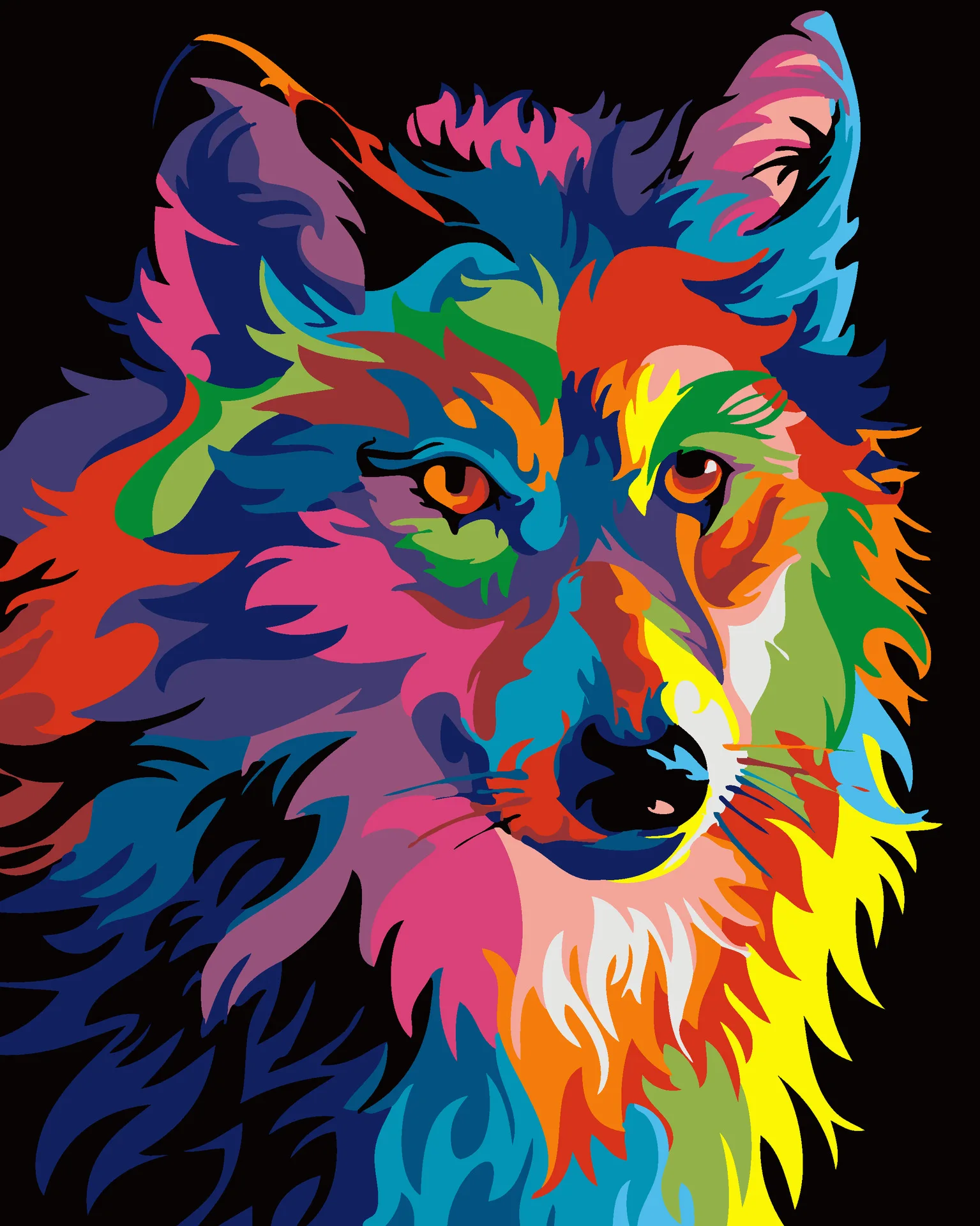 

Color DIY Thick Frame Creative Hand-Painted Digital Oil Painting Animal Color Wolf Living Room Fill Abstract-with Numbers Decora