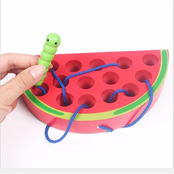 

Baby Wooden Toys 3D Puzzle Early Childhood Educational Toys Catch Worm Game Color Cognitive Magnetic Strawberry Apple