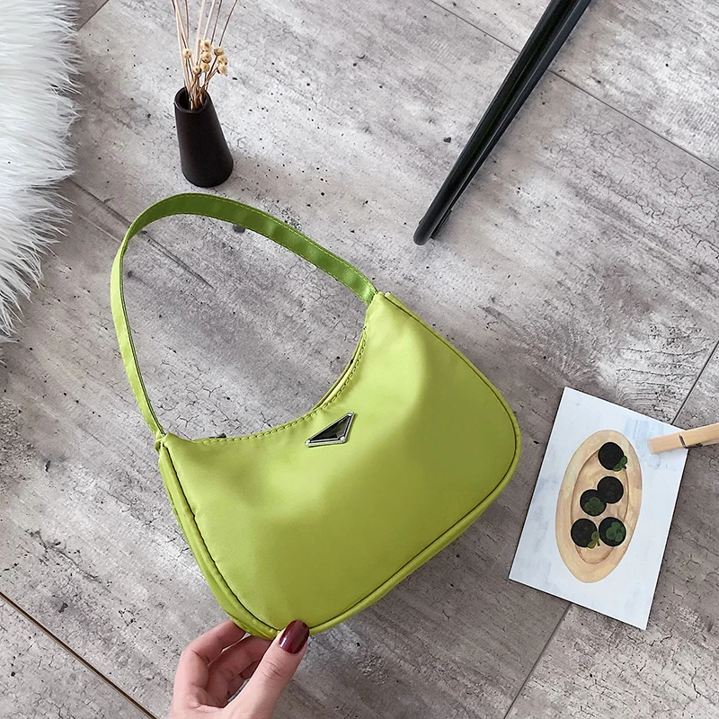Сумка-слинг ярких цветов для дам, винтажная нейлоновая сумка-хобо на плечо, модная сумка на плечо, сумка-хобо, сумочка, сумочка-багет - Цвет: Зеленый