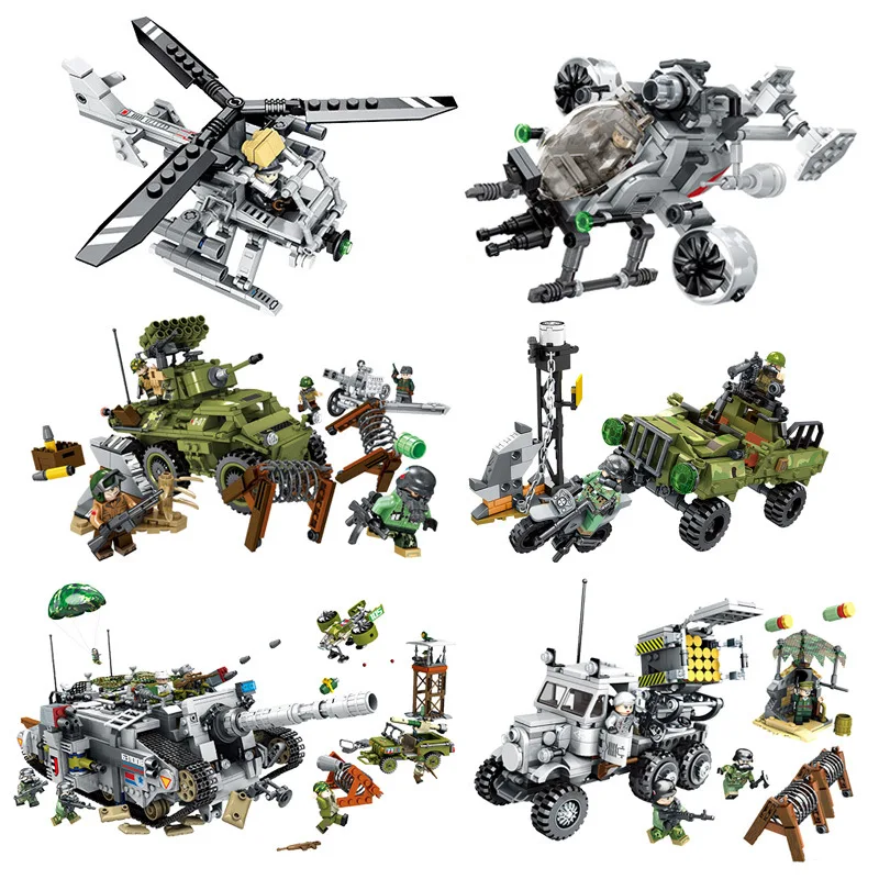 

Military Tank Helicopter Model Toy Children'S Educational Assembled Fight Inserted DIY Building Blocks Boy Gift Science