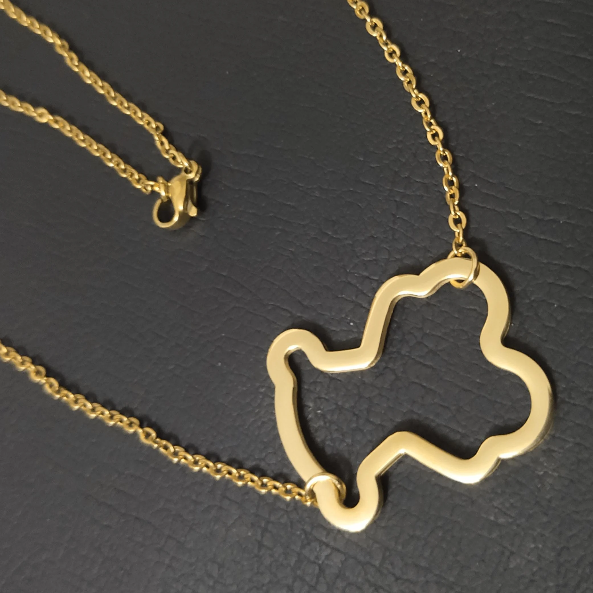 

Fashion Shiny Side Simple Titanium Steel Bear Set Necklace Pendant Hollow Out Accessories Bear Jewellery Set